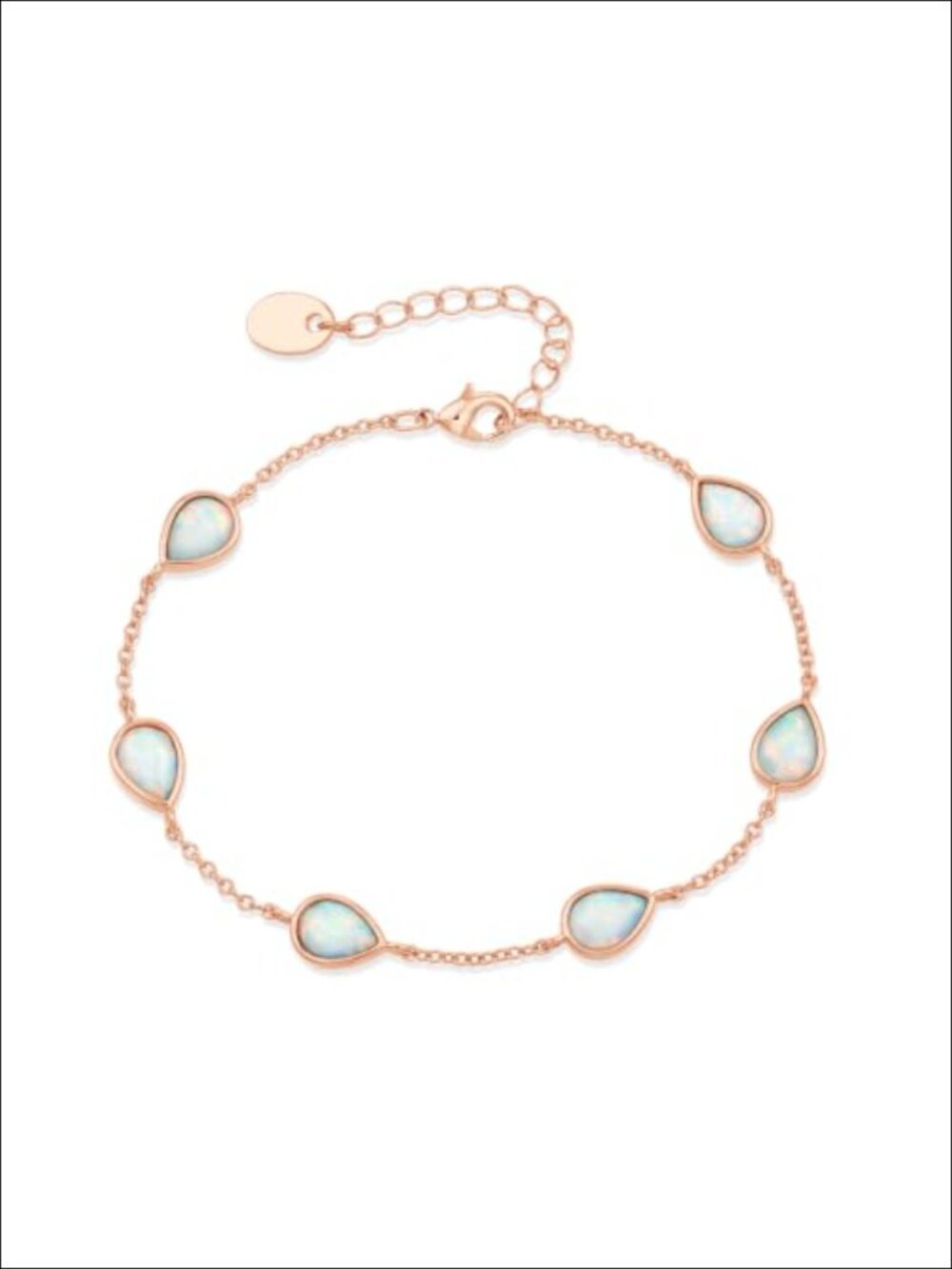 Synthetic Opal Teardrop Bracelet, Adjustable Chain, Birthstone Jewelry